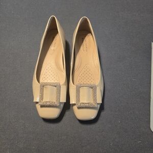 Alex Marie Nude Patent Flats with Rhinestone Buckle